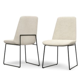 SIMPLIHOME Corina Dining Chairs - Upholstered Black Metal and Linen-Style Fabric Kitchen Chair Set in Natural, Modern Minimalist Dining Room Seating with Sled Base and Cushioned Seat (Set of 2)