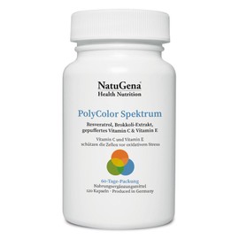 NatuGena PolyColor Spektrum gegen oxidativen Stress/hochdosiertes Vitamin E/Trans-Resveratrol/Quercetin/gepuffertes Vitamin C & Lycopin / 120 Kapseln (60-Tage-Packung)
