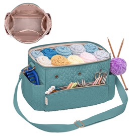 KarSyon Crochet Bag Yarn Bag Storage Organizer Knitting Bag For Crocheting Accessories Crochet Hook Case Gifts For Crafters (Teal-3)