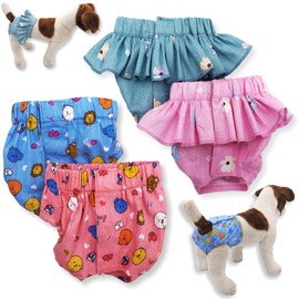 FUNNYDOGCLOTHES Pack of 4 Dog Female Diapers Sanitary Pants and Skirts Cotton for Small Pet Cat (Pack of 4 - Skirts & Pants, S: Waist: 10" - 13")