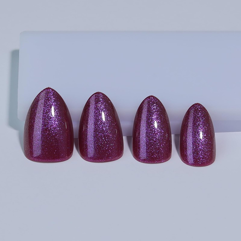Handmade Press on Nails-Plum Purple Cat Eye Medium Almond Fake