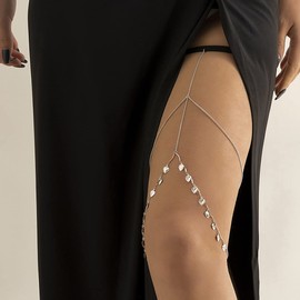 Zookey Boho Leg Chain Silver Heart Thigh Chain Layered Leg Chains Summer Beach Body Chain Jewellery Accessories for Women and Girls