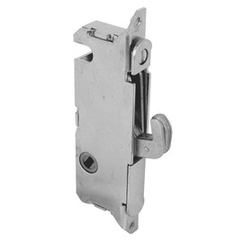 Prime-Line E 2199 Stainless Steel Mortise Lock - Adjustable, Spring-Loaded Hook Latch for Sliding Patio Doors Made of Wood, Aluminum & Vinyl, 3-11/16”, 45 Degree Keyway, Round Face (Single Pack)