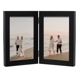 eletecpro Black 4x6 Double Picture Frame, Hinged Picture Frame with Real Glass, Folding Photo Frame Displays 2 Photos for Tabletop Home Decoration
