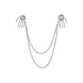 Creative Ghost Hand Bone Brooch Pin Shirts Collar Chain Sweater Clip Collar Clip Lapel Pin with Double Chain Collar Pin