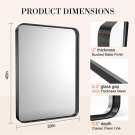 Elevon Black Bathroom Vanity Mirror for Wall, 30x40 Inch Metal Framed Wall Mirror Farmhouse Rectangle, Anti-Rust, Tempered Glass, Hangs Horizontally or Vertically
