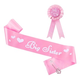 Heclia 3Pcs Big Sister Gift Big Sister Pink Accessory Set Sparkling Girl Accessories Including Cute Shoulder Strap Badge Crown Brooch for Baby Shower Party Announcement Party Props Decorations