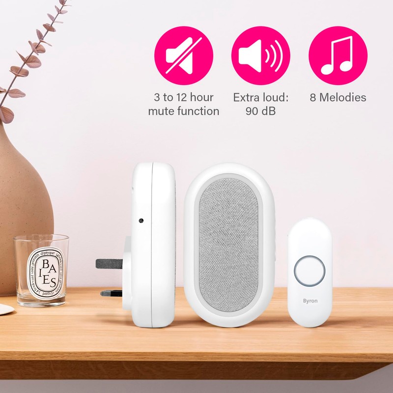 Byron Wireless Doorbell Set – Multi-Colour Visual Alert – Mute