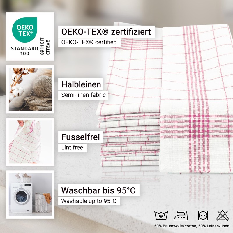 ZOLLNER Set of 5 Tea Towels, 50 x 70 cm,