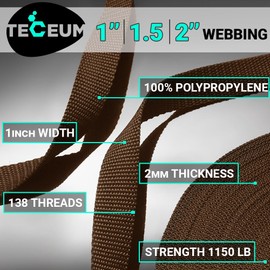 TECEUM 1.5 Inch Webbing – Brown – 10 Yards – 1.5” Webbing for Climbing Outdoors Indoors Crafting DIY nw