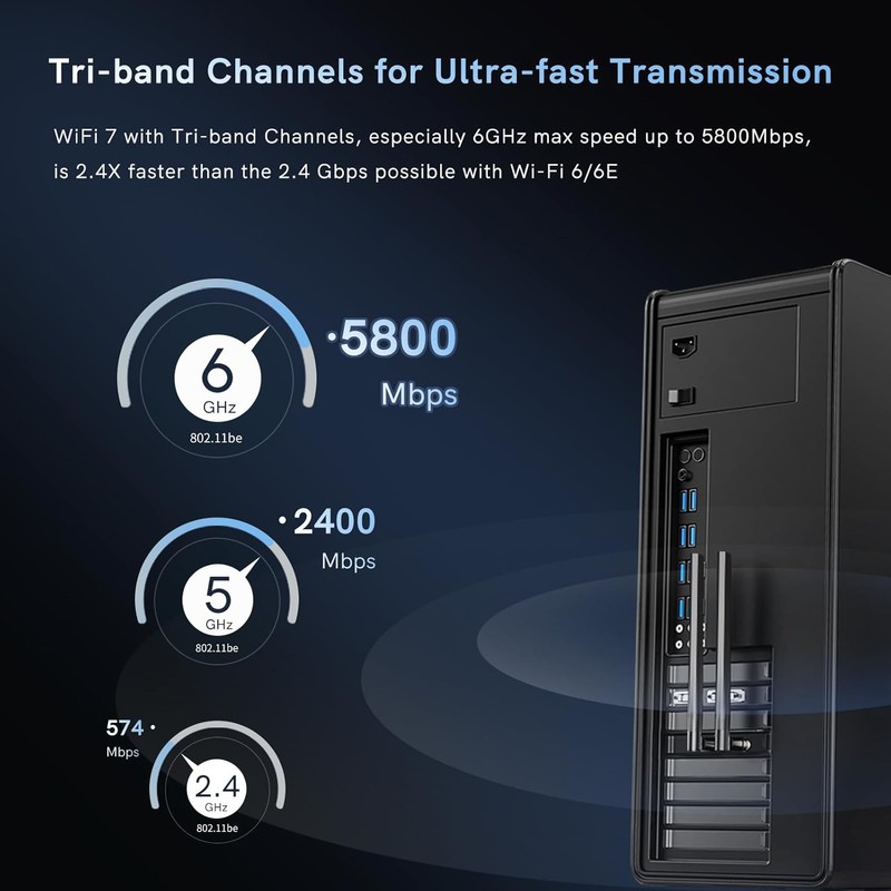 WiFi 7 Network Card 8774Mbps QFly PCIe WiFi Card with