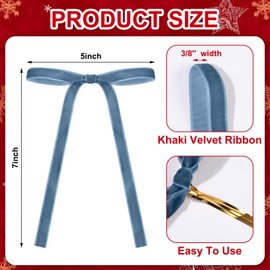 Glitinsel 24 Pcs Velvet Christmas Bows for Christmas Tree Rustic Crafts Gift Bows Vintage Velvet Ribbon Bows for Xmas Home Outdoor Indoor(Vintage Blue,5 x 7 Inch, Width of 3/8")