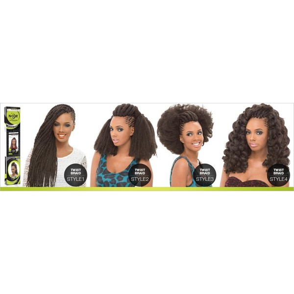 Janet Collection Synthetic Hair Braids Noir Afro Twist Braid (Marley Braid) (4-Pack, 1)