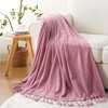 BATTILO HOME Pink Chenille Throw Blanket for Couch, Decorative Fringe