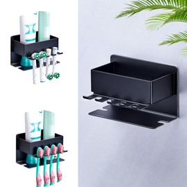 WAYASI Electric Toothbrush Head Holder, Tooth Brushing Holder, Wall Mounted Toothbrush Holders for Bathroom Shower, Self Adhesive Tooth Brush Head Storage Organiser (Black)