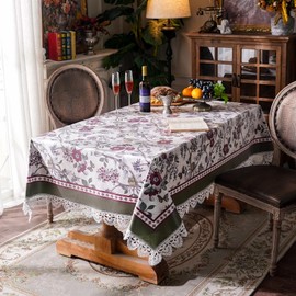 ARTABLE Tablecloth Waterproof Oilproof Vintage Lace Floral Classic French Country Printed Table Cover Farmhouse Decoration Home Kitchen Indoor Outdoor Dining (Green, 84" x 60" (Rectangular))
