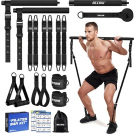Pilates Bar Kit with Resistance Bands for Working Out, 210lbs Heavy Resistance Bands with Handles, Pilates Equipment with Resistance Band Bar for Men Women, Home Gym Full Body Workout Equipment