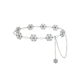 Navoky Turquoise Metal Belt Chain Women Snowflake Waist Chain Silver Belly Concho Belt Pendant Openwork Chains Dress Girl (B)