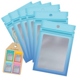 Funfery 100 Pcs Resealable Smell Proof Bags for Food Storage,Clear Cute Gradient Mylar Bags for Small Business Foil Ziplock Packaging Bags for Sample Jewelry Eyelash Gloss(Blue Blue,2.7X3.9in)