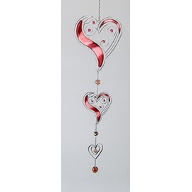 Formano Modern Decorative Hanging Triple Heart Hanging Window Decorative Tiffany Red/Silver, 58 cm