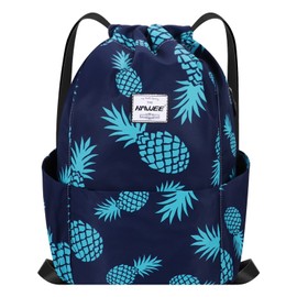 HAWEE Waterproof Drawstring Backpack with Inner Pocket Large Gym Bag Drawstring Daypack Drawstring Bag Sports Bag Unisex for Women Men Travel Everyday Outdoor Yoga School Beach Swimming, Pineapple #3,