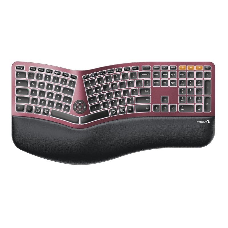 ProtoArc Backlit Bluetooth Ergonomic Keyboard, EK01 Plus Full Size Wireless