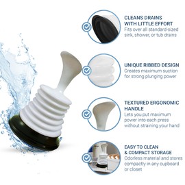 Meadow Lane Small 7" Sink Plunger - Mini Clog Remover for Kitchen & Bathroom Sink Drains - Hand Ergonomic, Space-Saving & Powerful Suction - Universal Fit for Home or Commercial Use, White