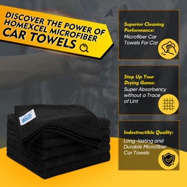 HOMEXCEL Black Microfiber Cleaning Cloths 6 Pack, 12.5 x 12.5 inch Microfiber Towel for Cars, Ultra Absorbent Car Washing Cloth, Lint Free Streak Free Cleaning Rags for Car, Kitchen, and Window