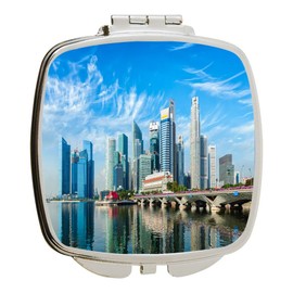 Island Gifting - Image of Downtown Skyline over Marina Bay - Square Compact Mirror - Travel Mirror