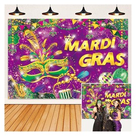 IADIUENOG Mardi Gras Backdrop 8x6ft Masquerade Carnival Dancing Dress-up Party Background Wedding Bachelorette Mardi Gras Party Banner Decorations