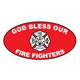 God Bless Fire Fighters Oval Bumper Sticker D3692 Euro Oval