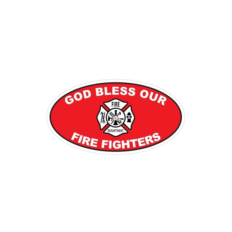 God Bless Fire Fighters Oval Bumper Sticker D3692 Euro Oval