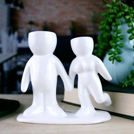 NW Wholesaler 5 Inch White Ceramic People Holding Hands Shaped Planter for Air Plants (Ceramic Planter only) - Table Top Display Planters for Air Plants and Other Mini Plants