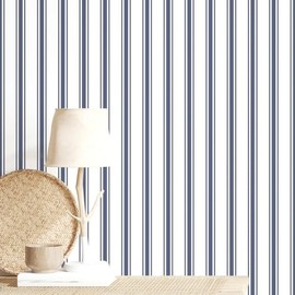 Sevalo Striped Peel and Stick Wallpaper Blue and White Striped Contact Paper for Cabinets Navy Blue Stripes Self-Adhesive Removable Wallpaper Modern Bedroom Bathroom Accent Wall Decor 17.3inW 78.7inL