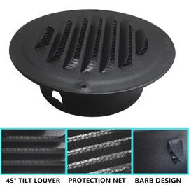 8 Inch Black Stainless Steel Air Vents, JSIXASO Louvered Grille Round Wall Vent Cover with Screen Mesh for Bedroom, Bathroom, Kitchen, Garage, Attic, Warehouse, Storage Room Ventilation