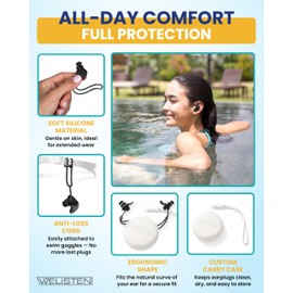 Swimming Ear Plugs for Adults, Waterproof Reusable Silicone Ear Plugs with Strap & Custom Case, Swimmer Earplugs for Surfing, Diving, Showering, Pool and Other Water Sports (Adults & Teens 14+)