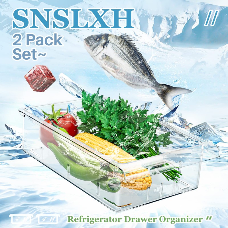 SNSLXH 2 Pack Refrigerator Drawer Organizer, Pull Out Shelf Storage