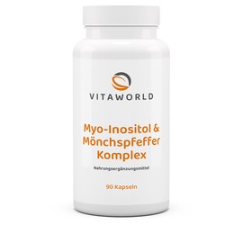 Vitaworld Myo-Inositol & Monk's Pepper Complex - 90 Vegan Capsules - with 12 mg Natural Monk Pepper Extract, L-Carnitine, Iron, Zinc, Folic Acid and Vitamin B12