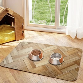 Vintage Wooden Dog Cat Food Mat,Boho Absorbent Pet Feeding Mat for Food and Water,Non-Slip Dog Bowl Mats Floor Protector 16"x24"