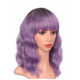 Peluca ondulada rizada, Multipurpose sintético rizado suave transpirable corta rizada peluca ondulada de cabello con explosión para mujeres mujeres (PURPLE)