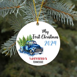 Christmas Decoration Ornament Tree Smyrna City Tennessee State - Smyrna TN Ornaments Rustic Home Decor Unique Xmas Gift Idea Family 3 inches White