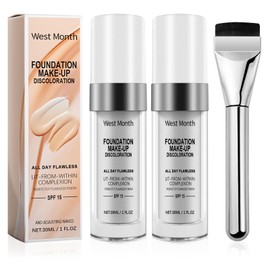 Colour Changing Foundation, 2 x 30 ml Colour Changing Foundation, Concealer Foundation, Moisturising, Natural, Long-Lasting Moisturising Makeup Foundation + 1 Cosmetic Brush