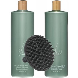 Agave Smoothing Shampoo & Conditioner 1 Liter Duo Set + M Hair Designs Scalp Brush – Frizz Control, Hydrating Hair Care for Soft, Smooth, Shiny Hair