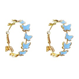 Butterfly Hoop Earrings for Women 925 Sterling Silver Post Stud Large Big Huggie Hoops Dangle Drop Exaggerated Butterflies Statement Fashion Y2K Mother's Day Christmas Jewelry, Small, Metal, No