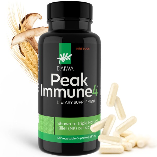 Daiwa Peak Immune 4 - Natural Immune System Booster with RBAC Rice Bran and Mycelia Extract from Shiitake Mushroom Enzyme - Regular Strength