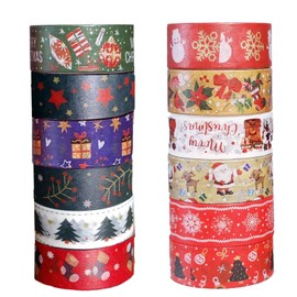 YVPSI 12Rolls Christmas Washi Tape Holiday Masking Tape Christmas Tape Snowflake Deer Christmas Tree Washi Tape Decorative Xmas Tape for Scrapbooking Crafts DIY Wrapping Gift Party Favors