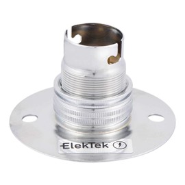 ElekTek Batten B22 BC Bayonet Cap Lamp Holder with Shade Ring 50mm/2” Centre Fixings FITS BESA Conduit Box - Made in UK - Chrome