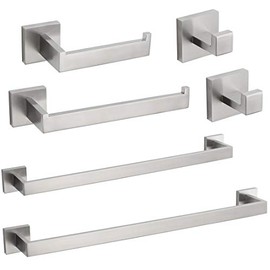 VELIMAX Premium Stainless Steel 6 Pieces Bathroom Hardware Set Wall Mounted Bathroom Accessories Kit Modern Towel Bar Set - 23.6 Inches and 30 Inches, Brushed