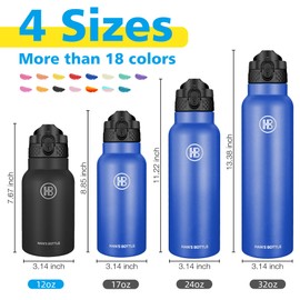 Han's Bottle Kids Water Bottle with Straw Lid - Insulated Stainless Steel Reusable Tumbler for Girls,Boys,Thermo Mug,12oz,Black