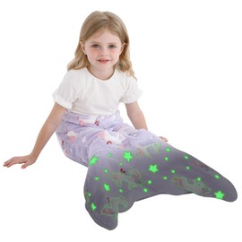 softan Toddler Mermaid Tail Blanket,Kids Mermaid Tail Blanket with Glow in the dark Unicorn & Stars,Little Mermaid Gifts for Girls - 17" x 39"